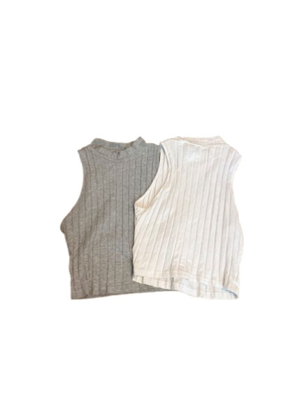 Sleeveless  Ribbed Tank Top Set - Gray & White